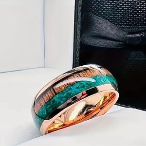 Curved Resin and Stainless Steel Inlay with Malachite and Acacia Wood ✨